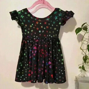 Dot Dot Smile‎ Twirly Dress Black with Colorful Stars and Hearts Size 6/12months